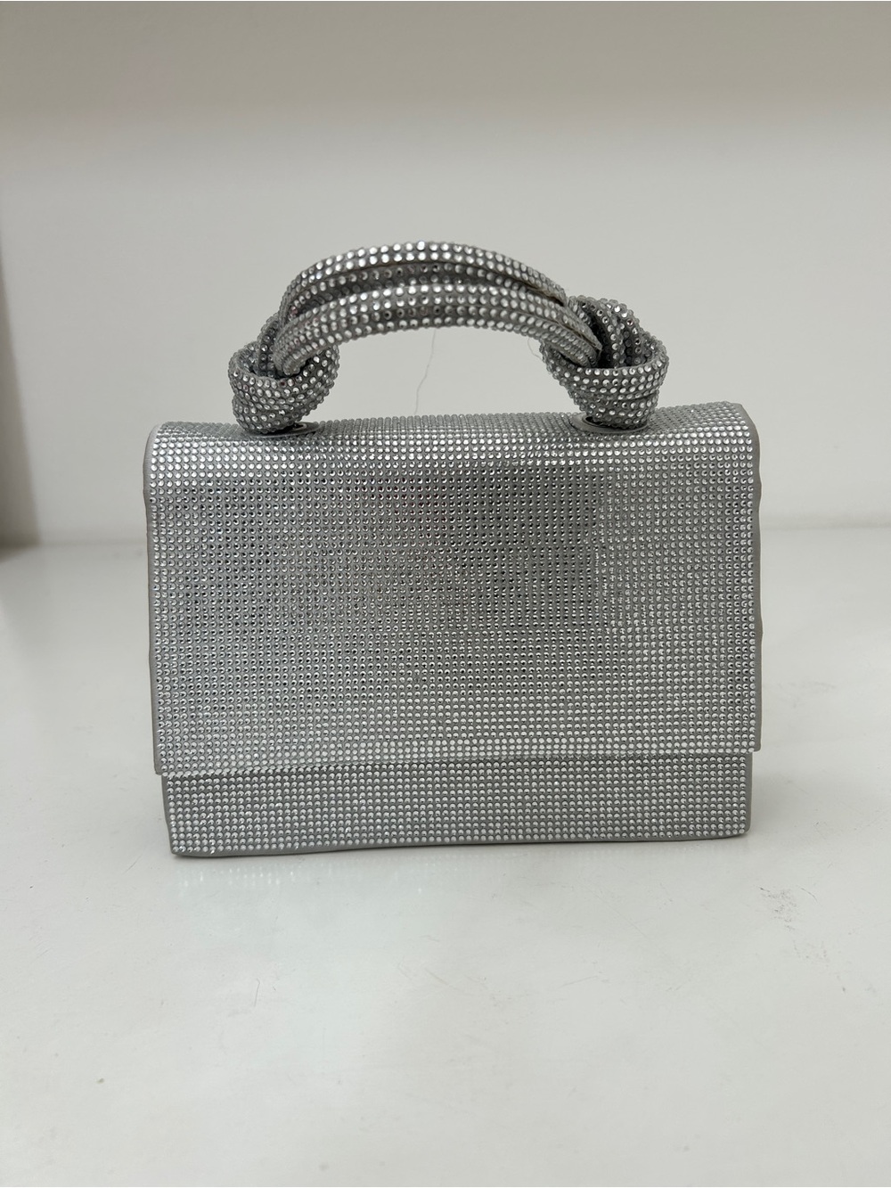 Zara Silver Crystal-Embellished Top Handle Bag